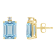 8x6mm Emerald Cut Aquamarine with Diamond Accents 14k Yellow Gold Stud Earrings
