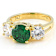 Green And White CZ 3-Stone Ring In 18K Gold Over Sterling Silver