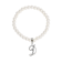 White Faux Pearl Bead Initial Charm Stretch Bracelet