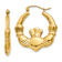 14k Yellow Gold Polished and Textured 1 1/16" Claddagh Hoop Earrings