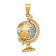 14k Yellow Gold and Rhodium Over 14k Yellow Gold 3D Moveable Textured
Globe Pendant
