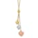 14K Tri-color Puff Heart Lariat with 2-inch Extension Necklace