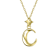 Celestial Crescent Moon And Star Drop Necklace In 14K Gold Over Brass