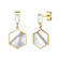 Pear Shape CZ And Mother Of Pearl Hexagon Drop Earrings In 14K Gold Over Brass