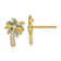 14k Yellow Gold Textured Blue and Clear Cubic Zirconia Palm Tree Stud Earrings