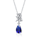Sapphire Color CZ Pear Shape Cluster Pendant Necklace In White Gold Over Brass