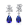 Sapphire Color CZ Teardrop Cluster Drop Earrings In White Gold Over Brass