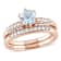 Aquamarine and Diamond 10K Rose Gold Bridal Ring Set 1.04ctw