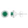 4mm Round Emerald 1/8 ctw Diamond Rhodium Over Sterling Silver Halo Stud Earrings