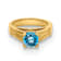 14K Yellow Gold 3D Ring with Aqua Cubic Zirconia Charm