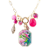 Barse Jewelry Pink Agate & Multi-Gemstone Gold Tone Flamingo Charm Necklace