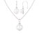 7½-10mm Button White Freshwater Pearl and CZ Rhodium Over Sterling
Earring and Pendant W/Chain Set