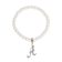 White Faux Pearl Bead Initial Charm Stretch Bracelet