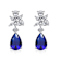Sapphire Color CZ Teardrop Cluster Drop Earrings In White Gold Over Brass