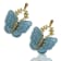 Gold Tone Blue Fabric Butterfly Earrings