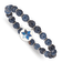 Stainless Steel Polished Enameled Flower Blue Jade Stretch Bracelet