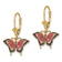 14k Yellow Gold Butterfly with Pink and Black Enameled Wings Dangle Earrings