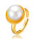 Pear Shape Freshwater Pearl Adjustable Ring In 14K Gold Over Sterling Silver