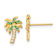 14k Yellow Gold Textured Green and Clear Cubic Zirconia Palm Tree Stud Earrings