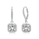 Square CZ Halo Drop Earrings In Sterling Silver