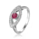 Ruby with Moissanite Accents Rhodium Over Sterling Silver Evil Eye Halo Ring