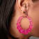 14K Yellow Gold Over Sterling Silver Bamboo Acrylic Hoops in Electric Pink
