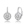 CZ Flower Cluster Halo Drop Earrings In White Rhodium Over Brass