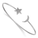 Rhodium Over 14k White Gold Diamond Moon and Star Flexible Cuff Bangle