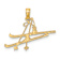 14k Yellow Gold Polished and Textured Snow Skis, Boot and Pole Charm