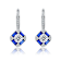 Square Blue Stone Drop Earrings In Sterling Silver