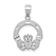 Rhodium Over 14k White Gold Solid Satin and Diamond-Cut Claddagh Pendant