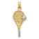 14K Two-tone Gold  Polished and Textured Tennis Racquet Pendant