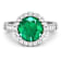 Round Green Emerald and Diamond 14K White Gold Halo Ring 3.29 ctw