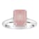 10x8mm Emerald Cut Rose Quartz Rhodium Over Sterling Silver Ring