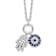 CZ Hamsa And Evil Eye Charm Necklace In Sterling Silver 17 Inch