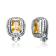 Citrine Color CZ Square Stud Earrings In Sterling Silver