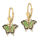 14k Yellow Gold Butterfly with Green and Black Enameled Wings Dangle Earrings