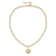 Vintage Shield CZ Pendant Curb Chain Necklace In 14K Gold Over Brass