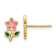 14k Yellow Gold Polished Children's Pink and Green Enameled Flower Stud Earrings