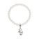 White Faux Pearl Bead Initial Charm Stretch Bracelet