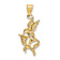 14k Yellow Gold Polished, Textured and Diamond-Cut Hummingbird with
Flower Pendant