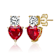 Ruby Color CZ Two-Heart Drop Earrings In 14K Gold Over Sterling Silver