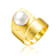 Pear Shape Freshwater Pearl Cuff Ring In 14K Gold Over Sterling Silver