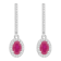 6x4mm Oval Ruby 1/3 ctw Diamond Rhodium Over Sterling Silver Halo Dangle Earrings