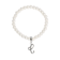 White Faux Pearl Bead Initial Charm Stretch Bracelet