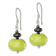 Sterling Silver Polished Green Jadeite and Hematine Dangle Earrings