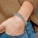 Gray Leather and Stainless Steel Polished Beaded Multi-Strand 8-inch Bracelet