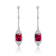 Ruby Color CZ Square Drop Earrings In Sterling Silver