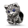 Sterling Silver Antiqued Cat with Blue Crystals Bead
