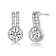 CZ Solitaire Milgrain Double Drop Earrings In White Rhodium Over Brass